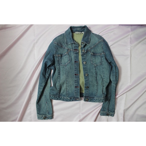JLO Y2K Denim Jean Jacket w/ Pink Contrast Stitching Large - Picture 8 of 12